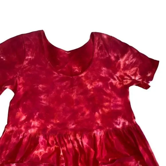 Cotton T-Shirt Dress With Pockets- Handmade Tie-dye- Shades Of Red-GUC- Medium - Picture 3 of 5